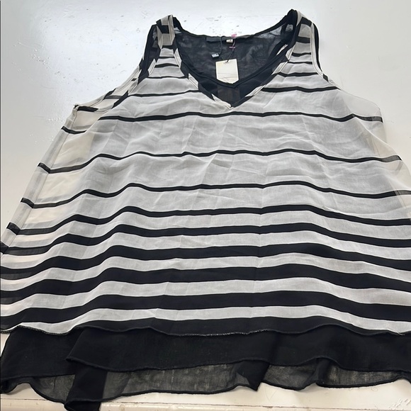 Sugar Lips Small Sheer Layered Sleeveless White Black Tank Top NWT - Picture 1 of 5